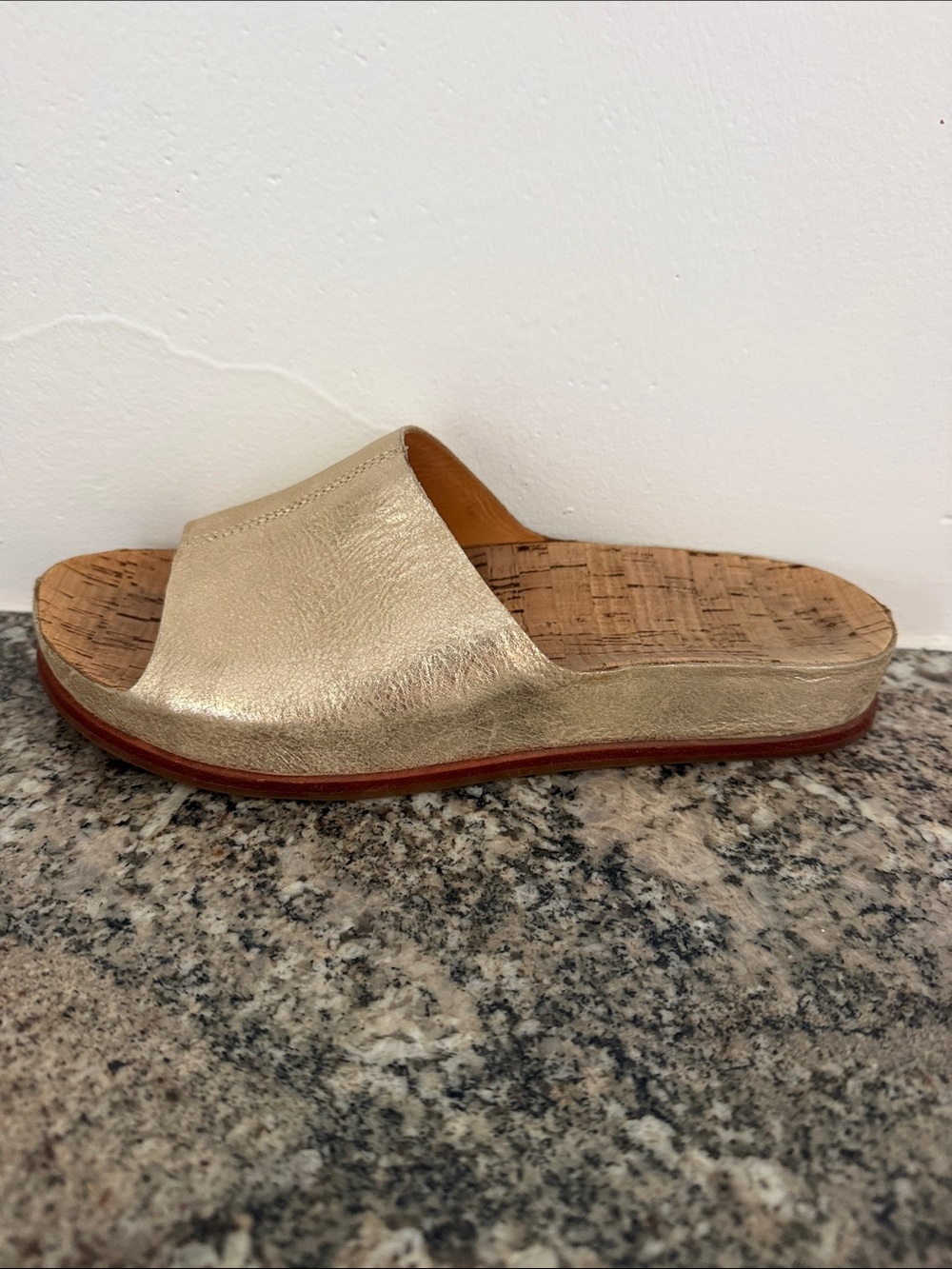 Kork-Ease Metallic Gold Cork Wedge Mule Slides,8,worn twice, EUC - Picture 3 of 7
